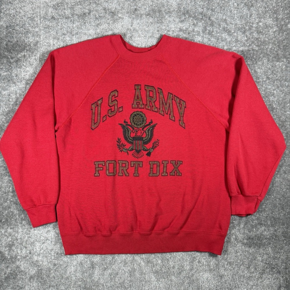 Vintage Artex Sweatshirt Men's Large Red US Army Fort Dix Crew Neck Long Sleeve